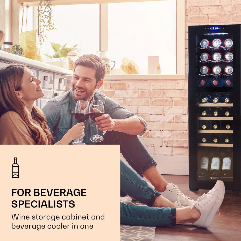 Bovella 27 Duo+, 2 zónás borhűtő, 74 liter, 27 palack, üvegajtó
