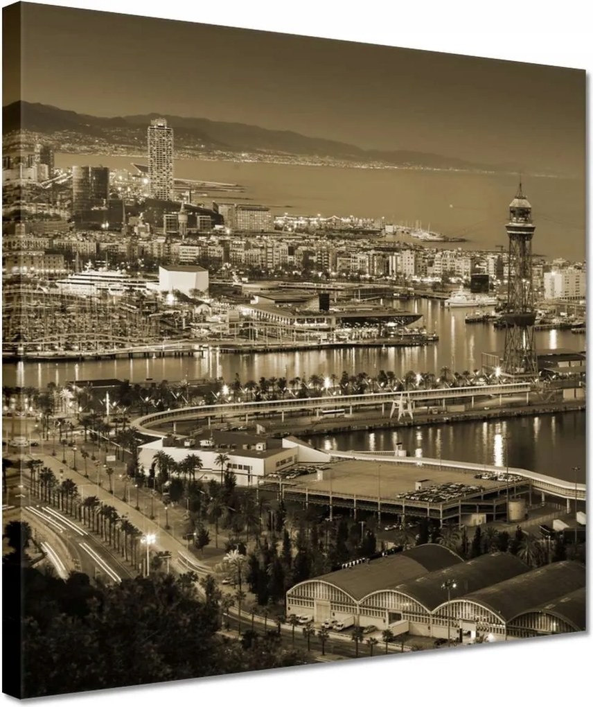 Vászonkép 30x30 Barcelona Éjszakai tájkép