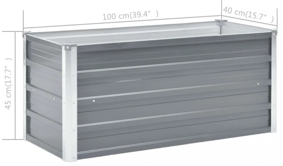 Szürke horganyzott acél kerti virágtartó 100 x 40 x 45 cm