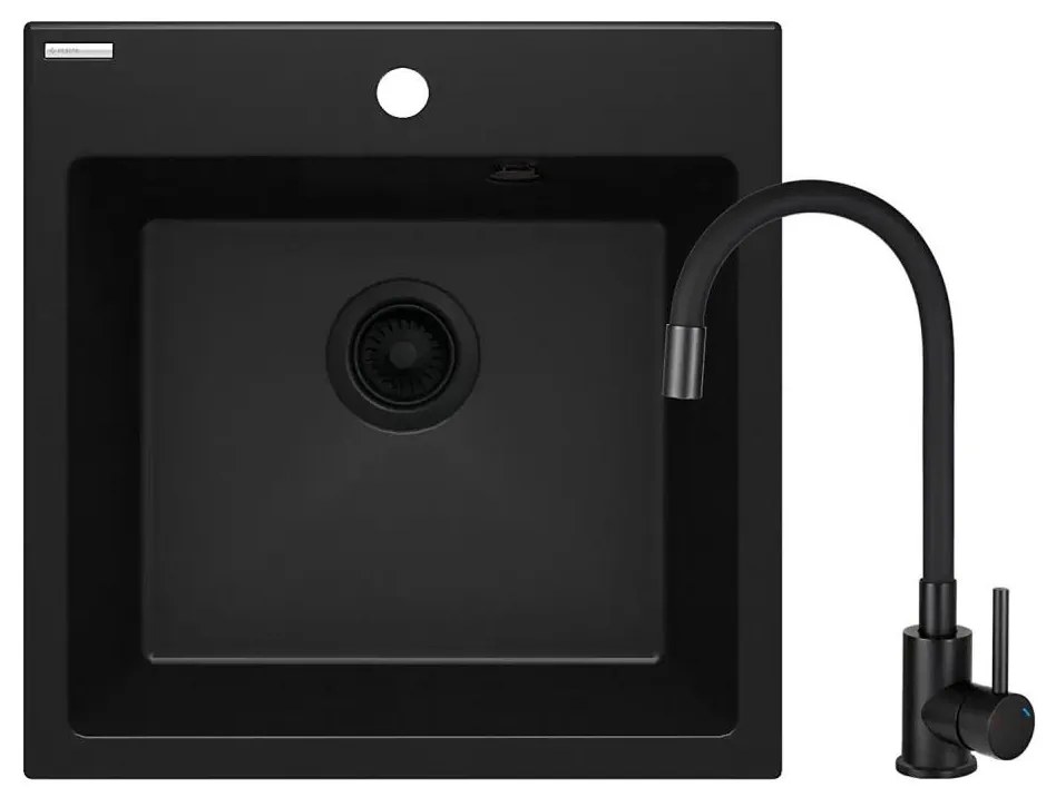 Deante ZQJNN103 - Mosogató EVORA 50x50 cm + mosdócsap gránit/fekete