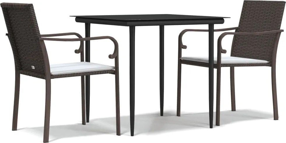 vidaXL 3 részes polyrattan és acél kerti étkezőgarnitúra párnával