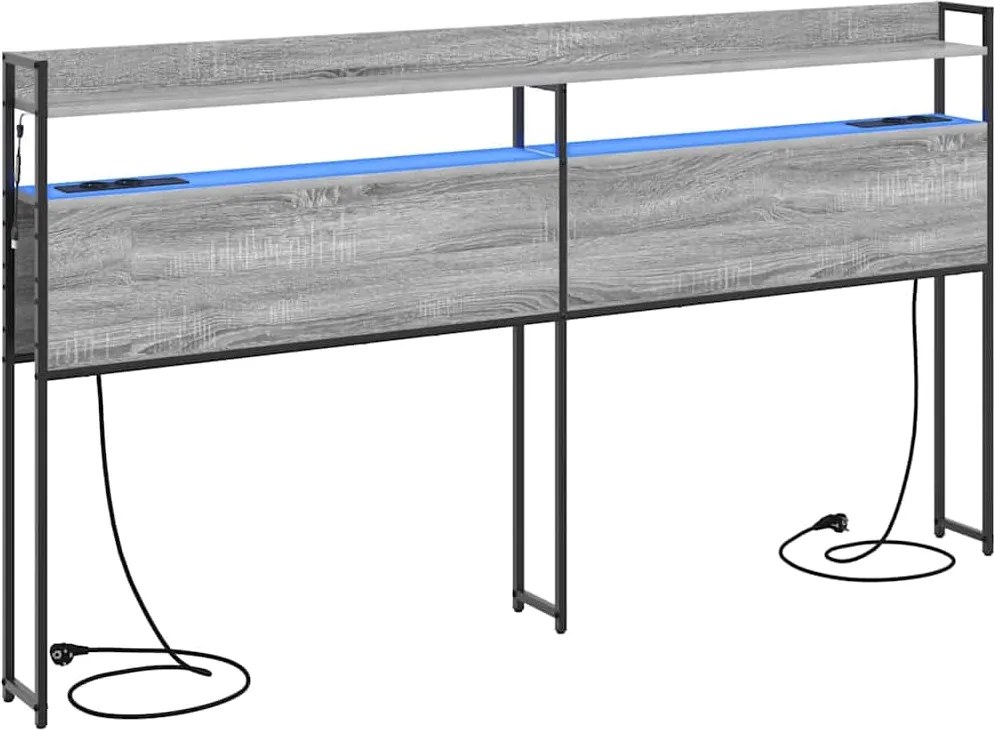 vidaXL Tároló fejtámla polcokkal Szürke sonoma 200 cm Faanyag