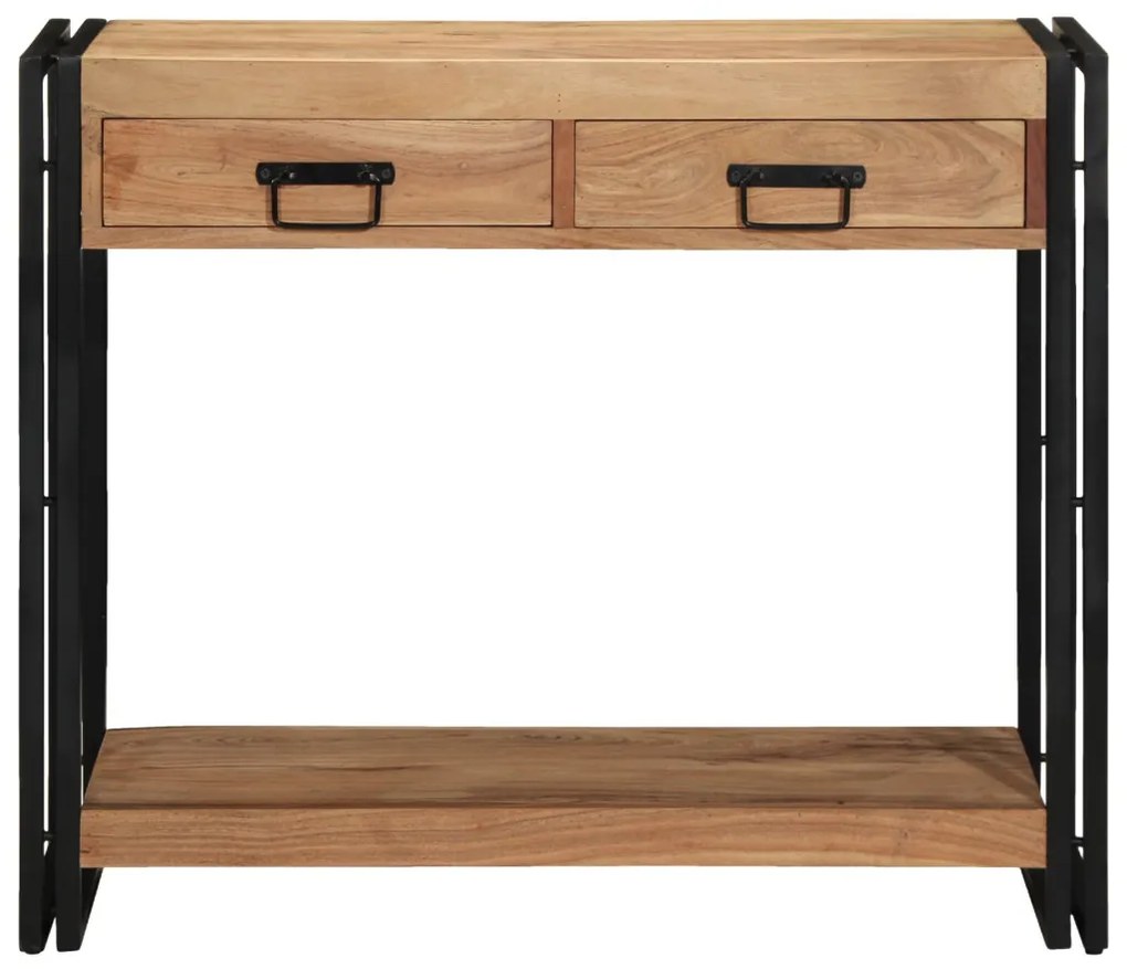 Kisasztal Fekete 90x33x75 cm Tömör akácfa és fém