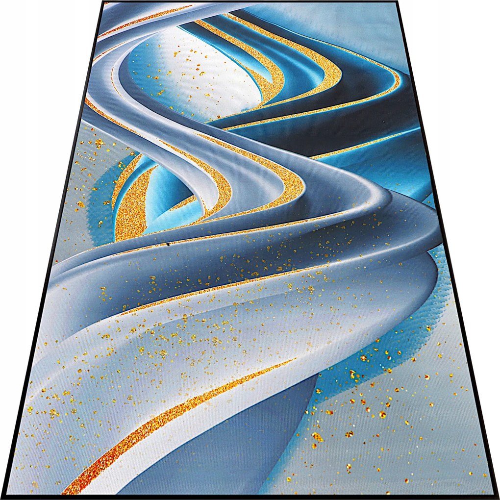 Nappali Szőnyeg 160x230 Modern Kék Divatos Arany Nagy Gumírozott