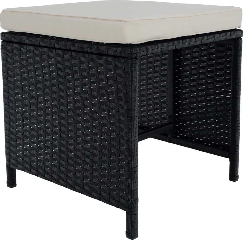 Kerti rattan szett, akácfa, fekete/krémszínű/természetes, MELFORD