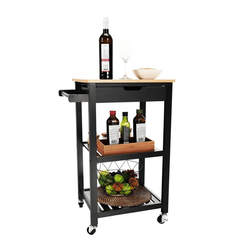 Tálalókocsi, természetes/fekete, ARETE