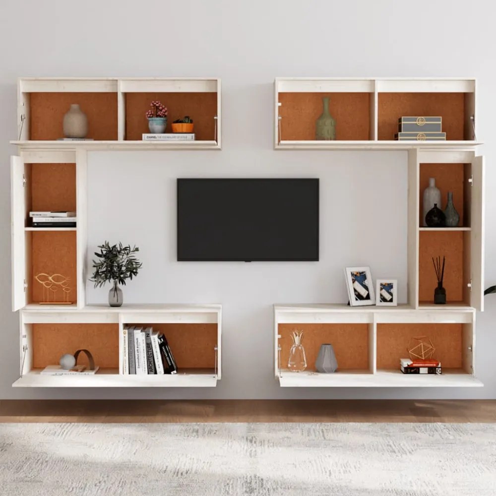 6 darab fehér tömör fenyőfa TV-szekrény