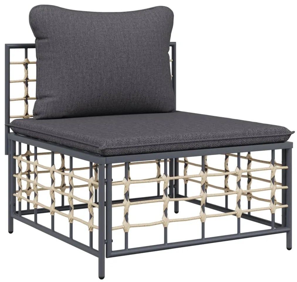 7 részes antracitszürke polyrattan kerti ülőgarnitúra párnákkal