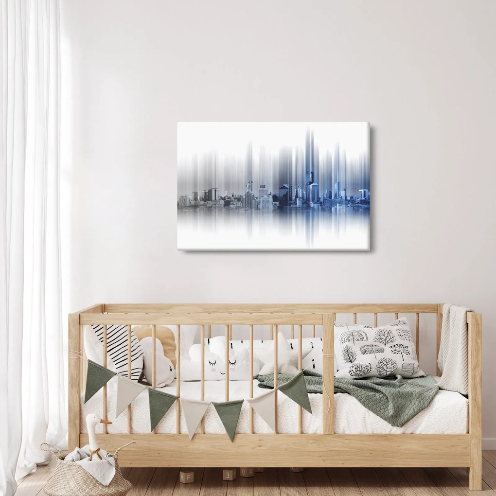 Kép - Panoráma a városra, kék-szürke (90x60 cm)