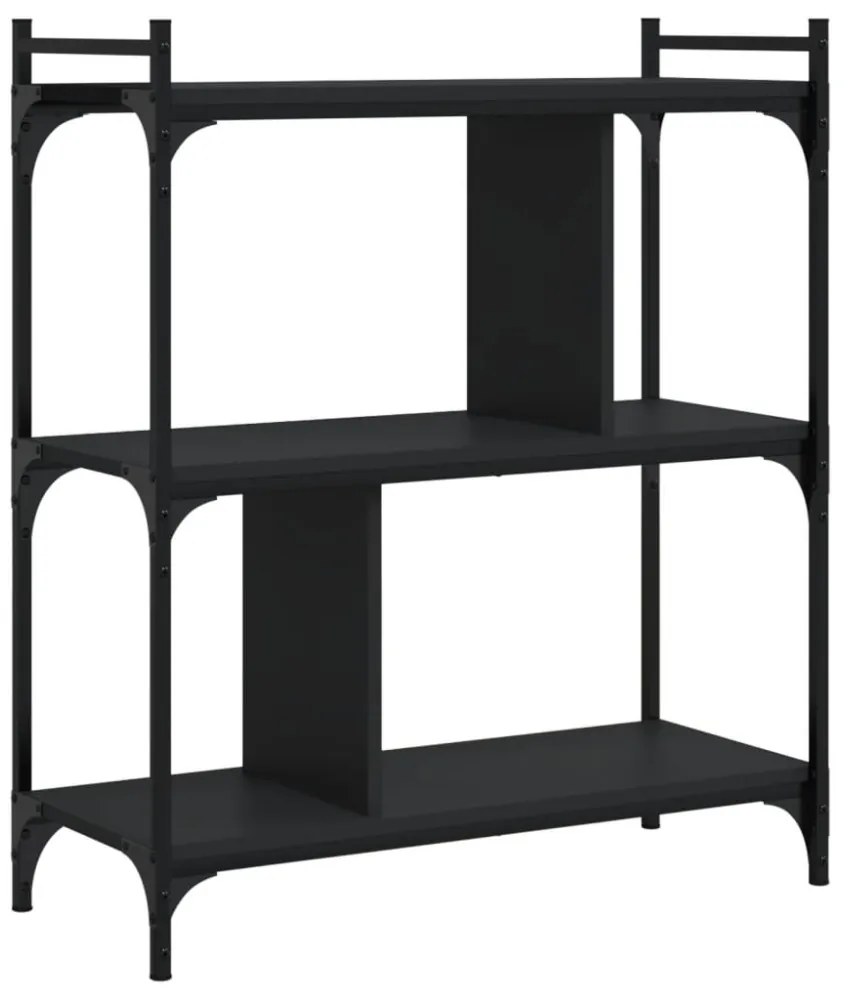 3 szintes fekete szerelt fa könyvespolc 76 x 32 x 88 cm