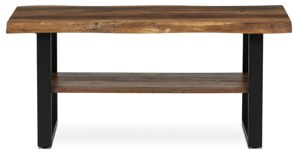 Măsuță de cafea 120x60x55 cm, placă MDF, decor lemn învechit, metal, poliță, picioare negre