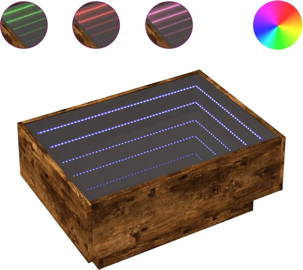 vidaXL füstös tölgy szerelt fa dohányzóasztal LED-del 70 x 50 x 30 cm