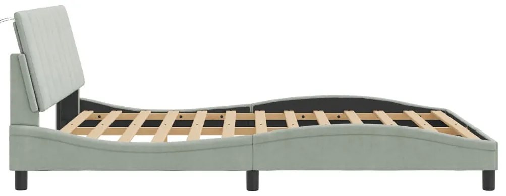 világosszürke bársony ágykeret LED-ekkel matrac nélkül Hanko 160 x 200 cm