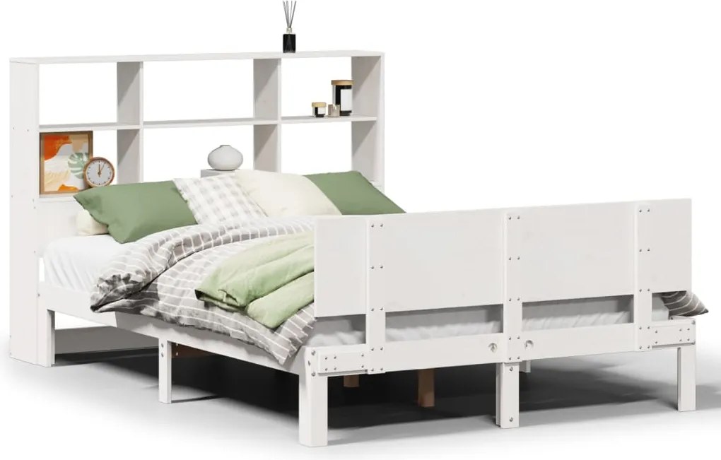 vidaXL fehér tömör fenyőfa könyvespolcos ágy matrac nélkül 140x190 cm