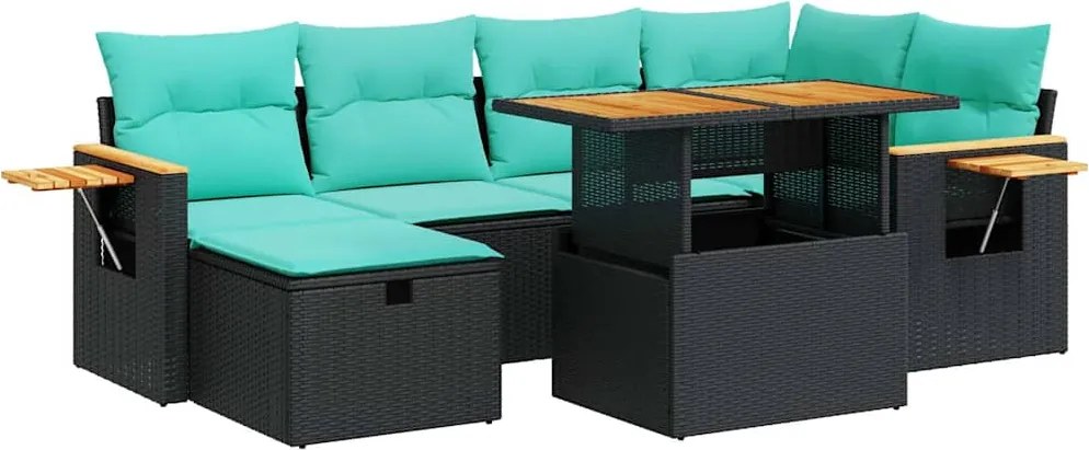 vidaXL 7 részes barna polyrattan akácfa kerti ülőgarnitúra párnákkal