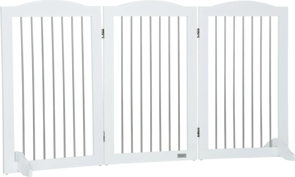 PawHut Kutyaakadály, Ajtóvédő, Összecsukható Kutyaajtó Állvánnyal, 3 Panel, Lépcsőakadály Lépcsőkhöz, Folyosóra, Fehér, 154 x 30 x 80 cm | Aosom