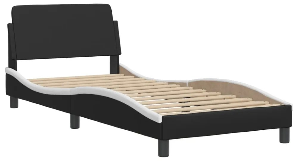 fekete és fehér műbőr ágykeret LED-világítással 80 x 200 cm