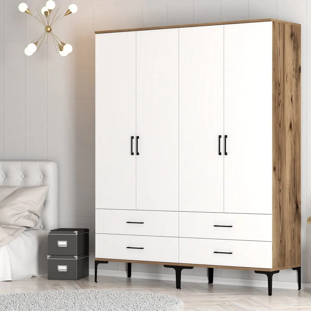 Kumsal gardróbszekrény, dió-fehér, 160 cm – TR845HCT5485