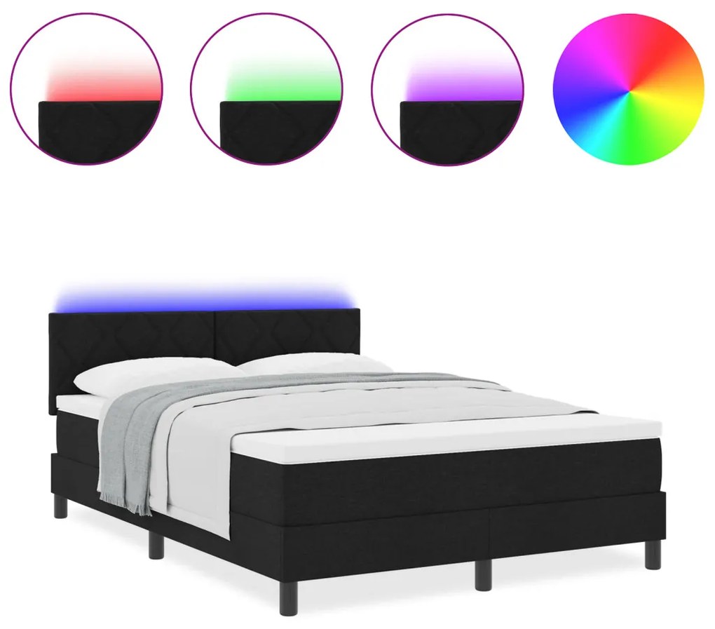Box Spring Ágy Matraccal & LED Fekete 140x190 cm Szövet
