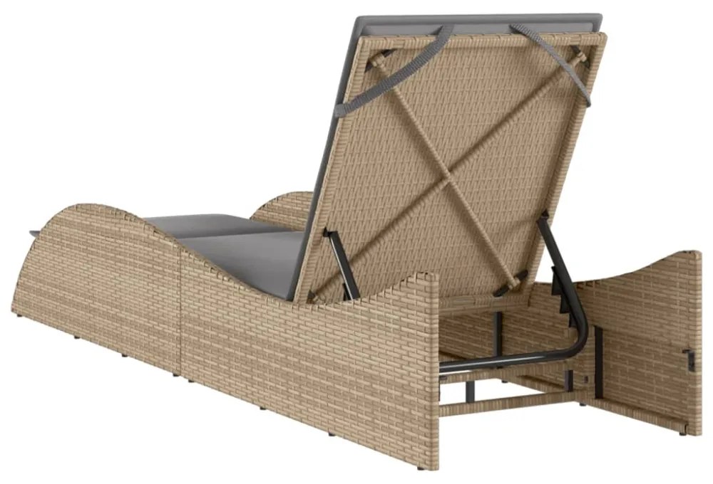 bézs polyrattan napozóágy párnával 60x205x73 cm
