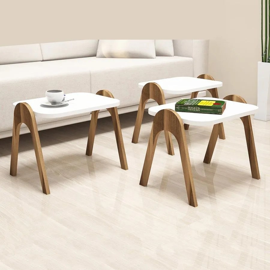 Dohányzóasztal (3 részes) Paris - Walnut, White