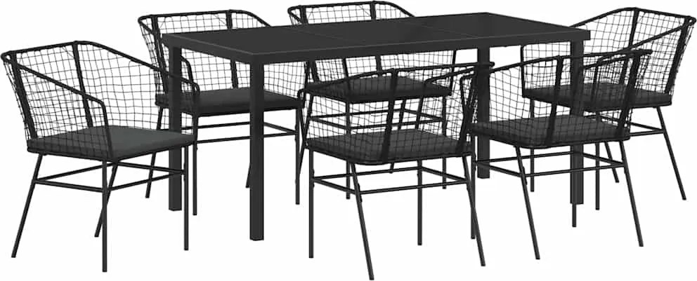 vidaXL Kert étkező szett 7 pcs Fekete polirattan