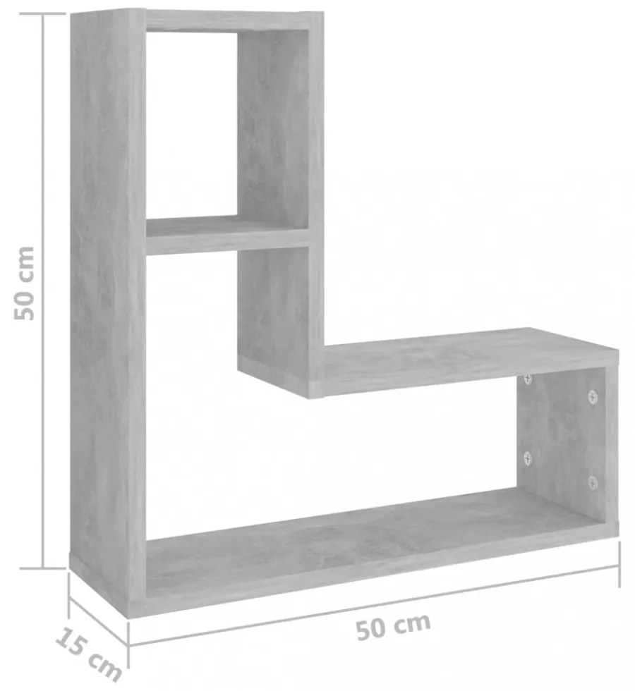 2 db betonszürke szerelt fa fali polc 50 x 15 x 50 cm