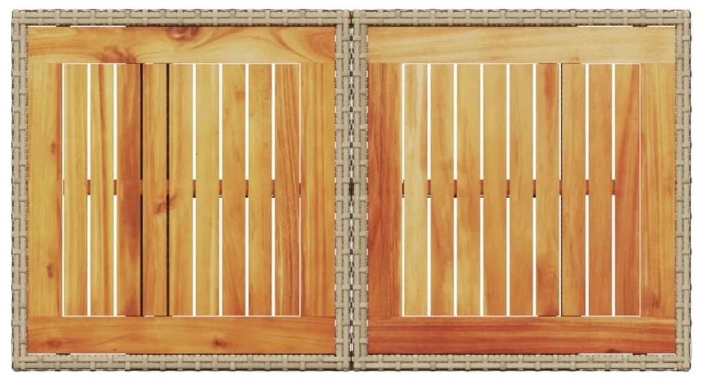 bézs polyrattan és akácfa kerti asztal 100 x 55 x 73 cm