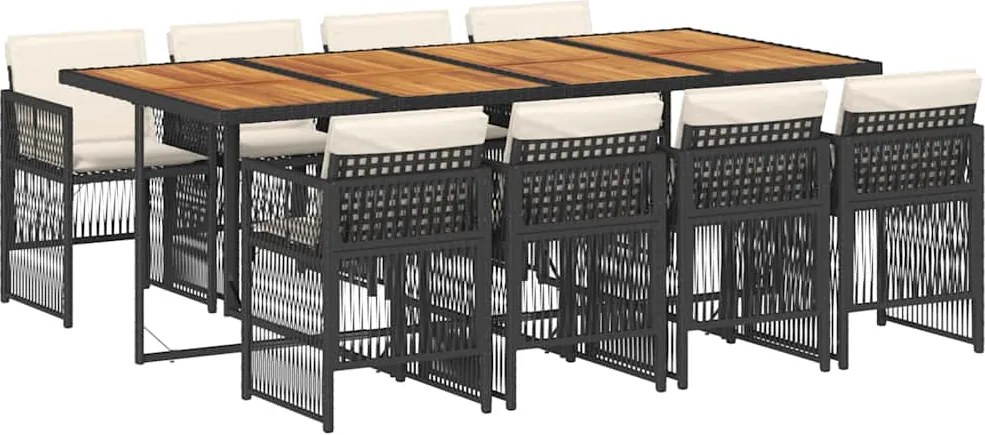 vidaXL 9 részes fekete polyrattan kerti étkezőgarnitúra párnákkal