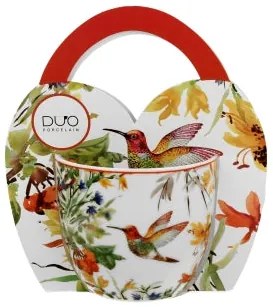 Porcelán bögre papír díszcsomaggal kolibri madaras Linnea