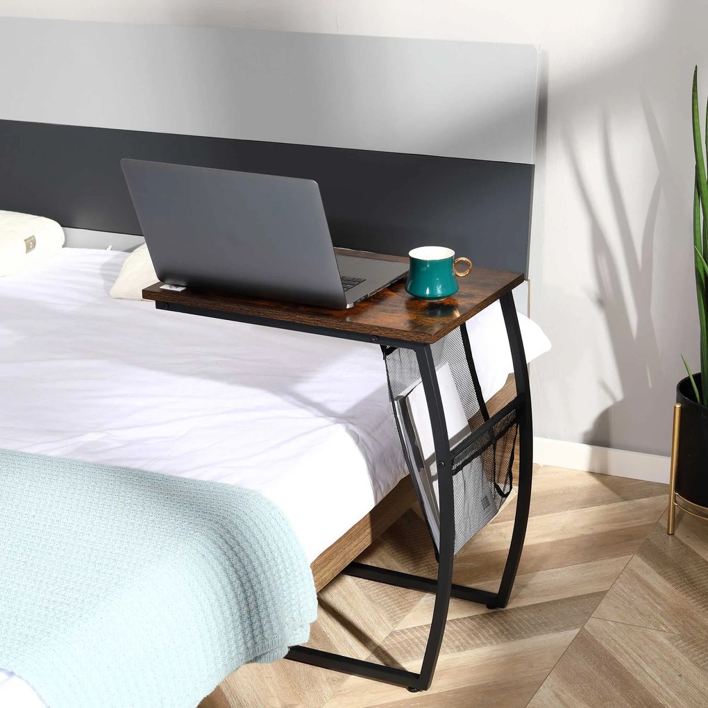 HOMCOM C-Forma Szekrényasztal Kanapéhoz és Ágyhoz Tárolózsebbel - 53x35x64.5 cm Rusztikus Barna | Aosom