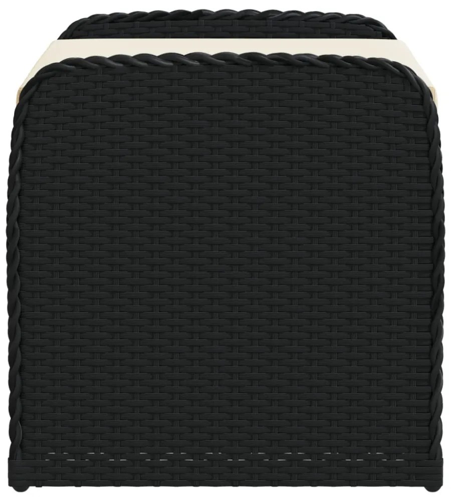 fekete polyrattan tárolópad párnával 80 x 51 x 52 cm
