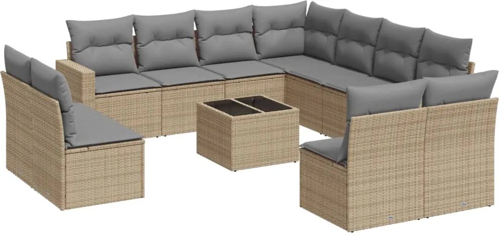 vidaXL 12 részes bézs polyrattan kerti ülőgarnitúra párnákkal