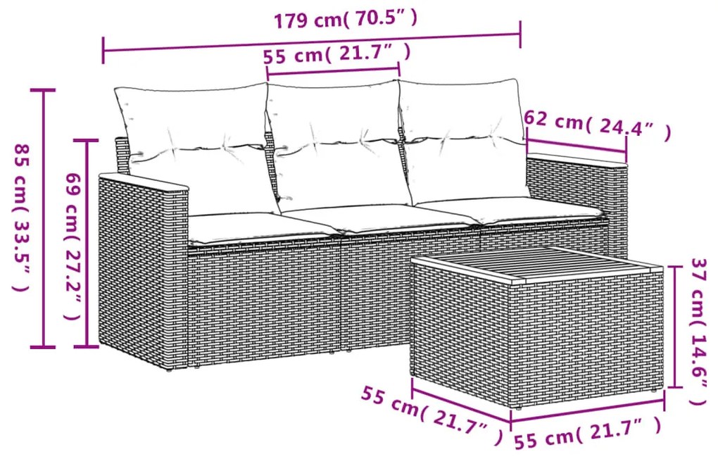 4 részes szürke polyrattan kerti ülőgarnitúra párnákkal