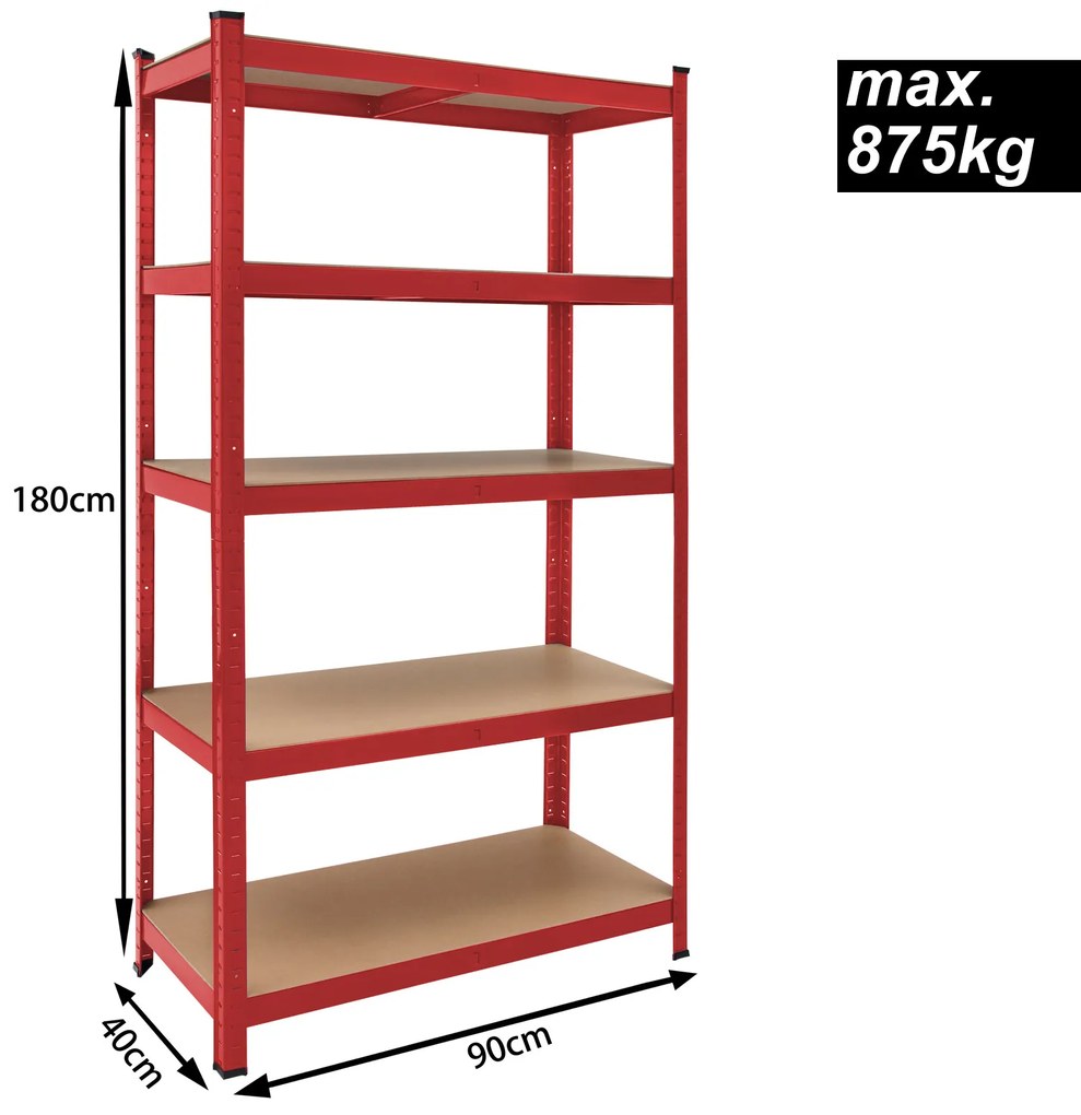 monzana® Polc 180x90x40 cm - piros