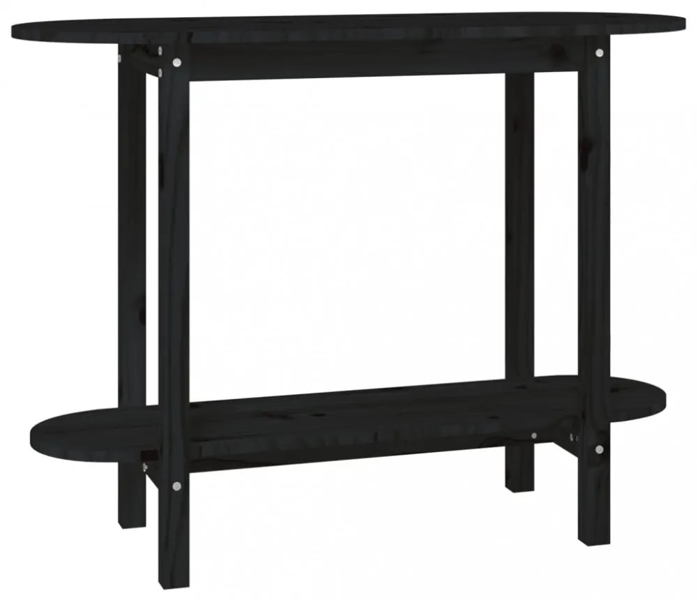 fekete tömör fenyőfa tálalóasztal 110x40x80 cm