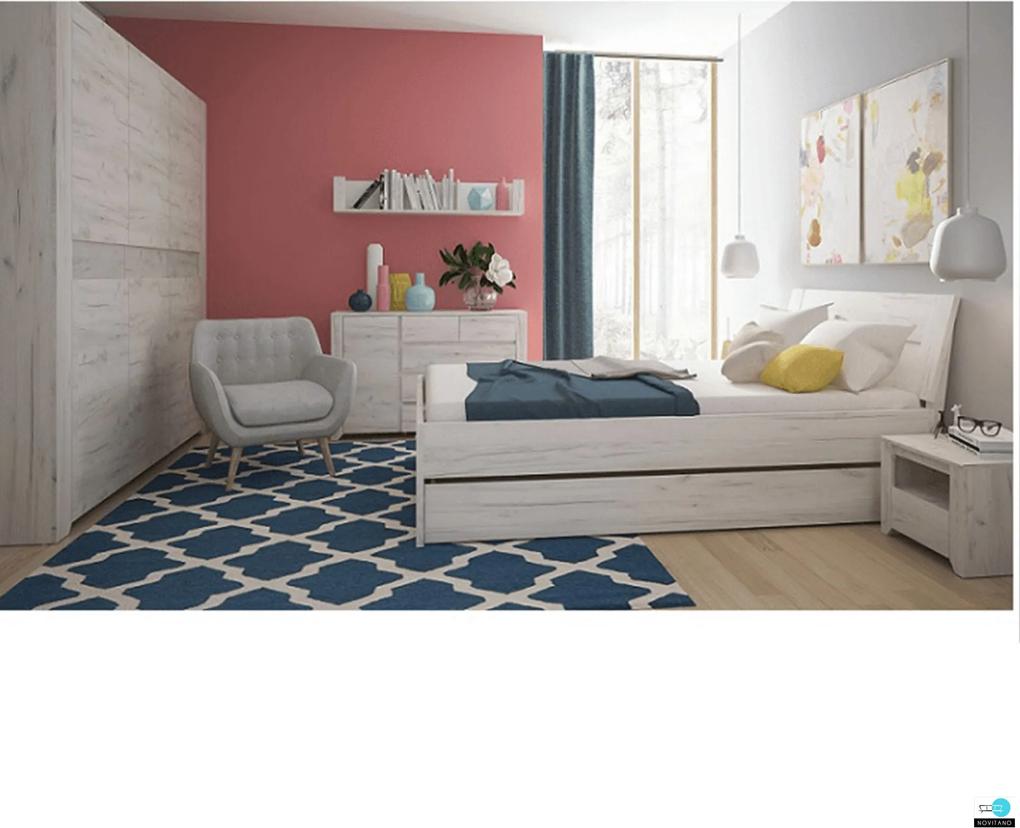 Hálószoba garnitúra, (szekrény, ágy 160x200, 2x éjjeliszekrény), fehér