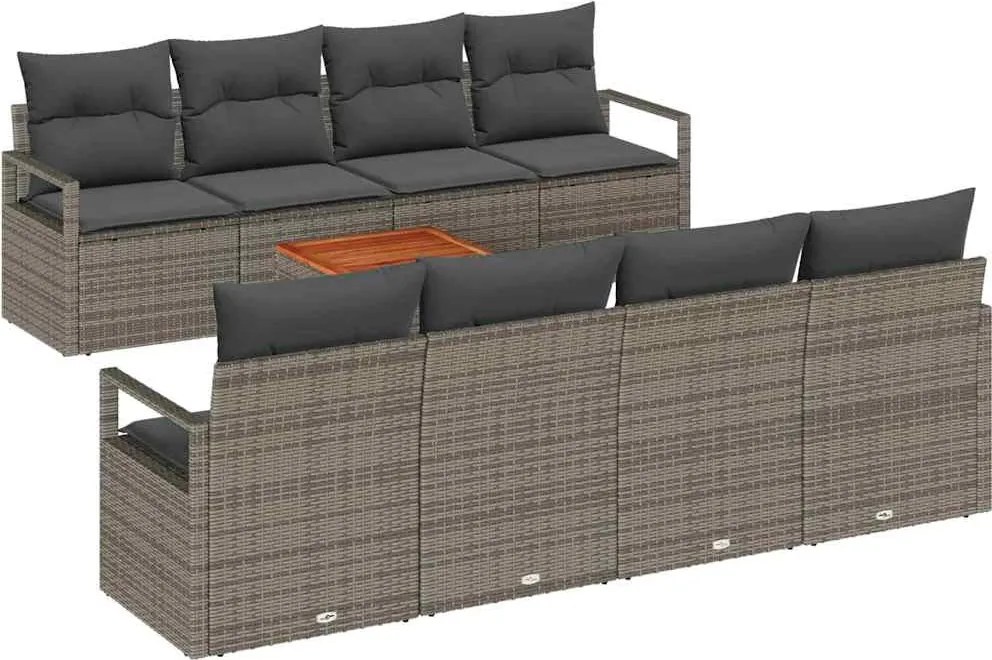 vidaXL Kerti Kanapé Szett tárolóval 9 pcs Szürke polirattan