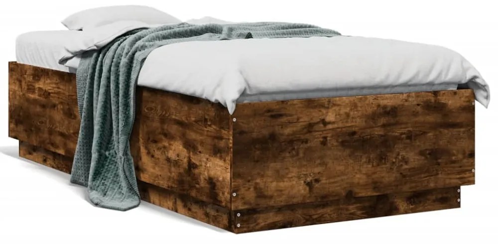 füstös tölgy színű szerelt fa ágykeret LED-del 90 x 190 cm