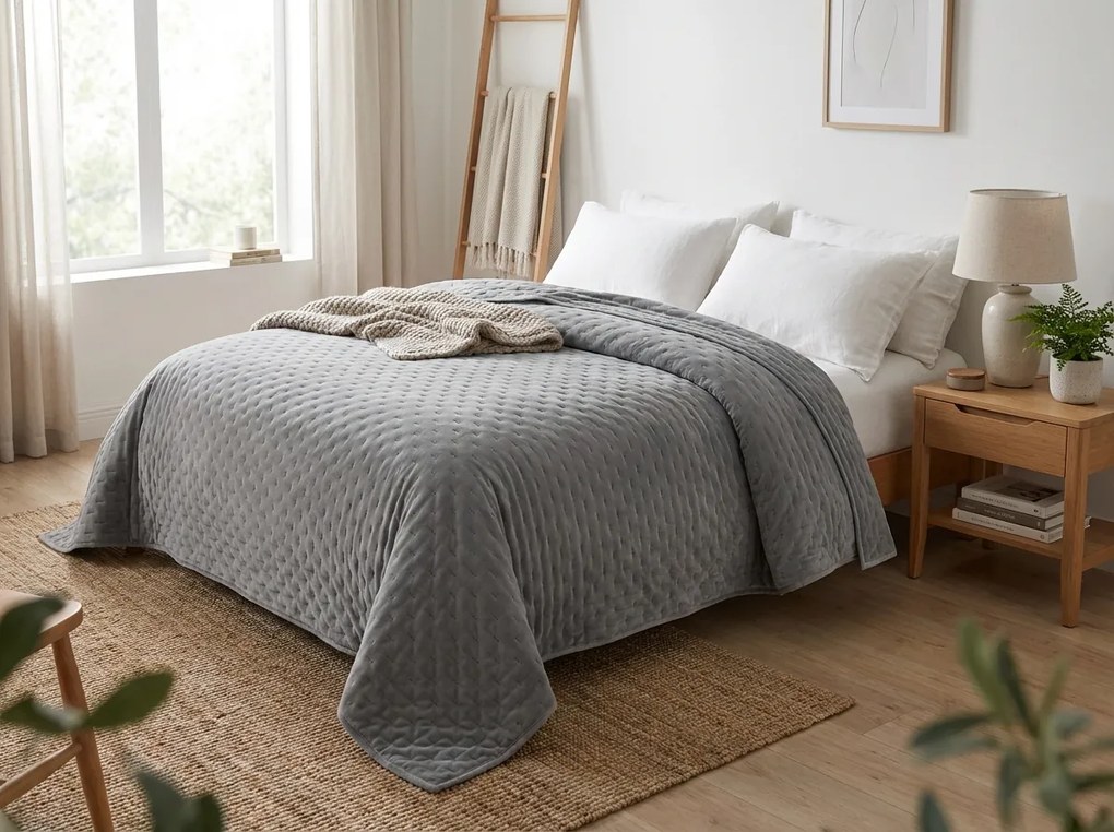 Bársony ágytakaró ASTRALIA, szürke Méret: 200 x 220 cm