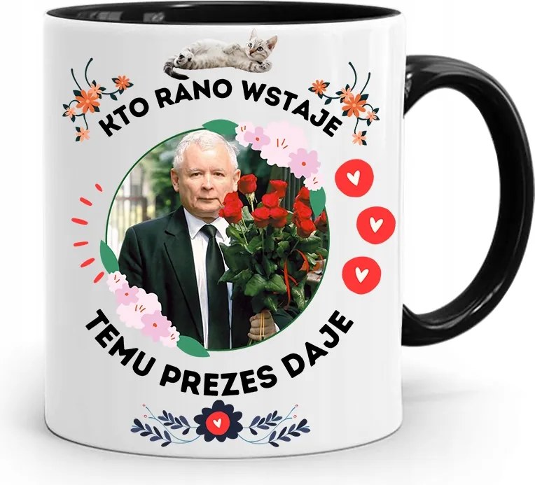 Bögre Fekete Vicces Pis Jaroslaw Kaczynski nyomott mintával