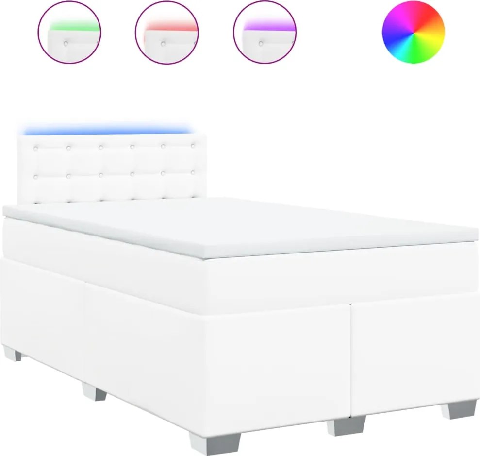 vidaXL fehér műbőr rugós ágy matraccal 120 x 200 cm