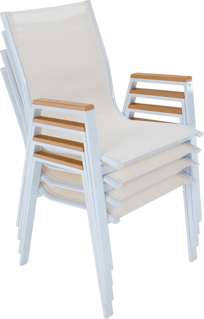 Kerti rakásolható szék, fehér acél/tölgy, BONTO