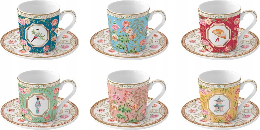 Porcelán csésze szett 100 ml 6+6 db-os mágikus keleti világ doboz