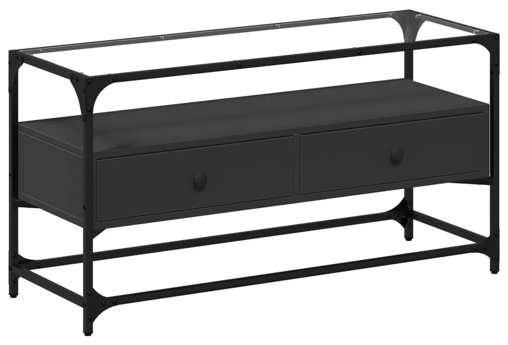 fekete szerelt fa TV-szekrény üveglappal 98 x 35 x 51 cm