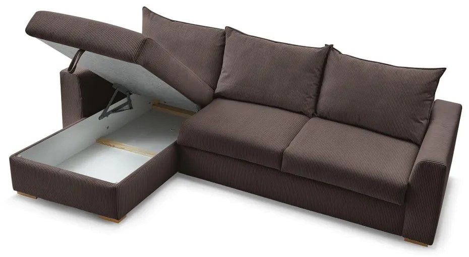 Barna kordbársony kinyitható sarokkanapé (variálható) Augustin – Bobochic Paris