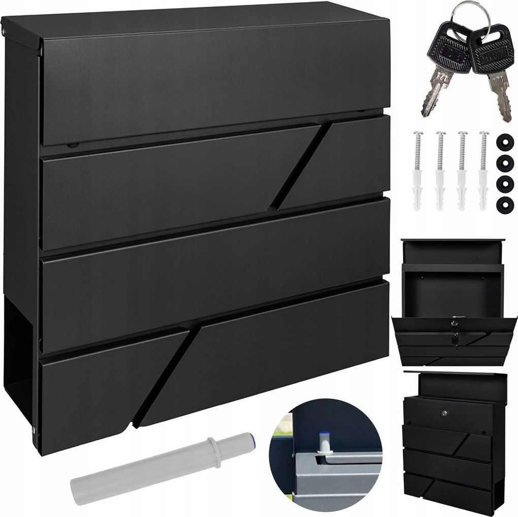 Modern Postaláda Levéltartó Csővel, Fekete