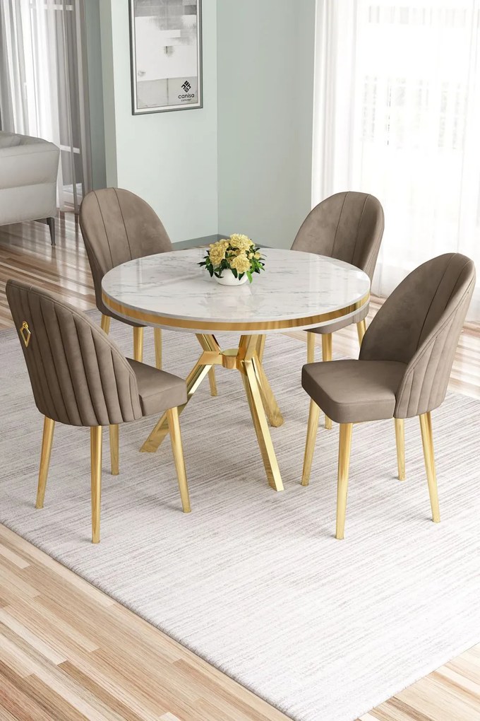 Mos étkezőgarnitúra, fehér márvány-arany, 90 cm – TR240CHR2919