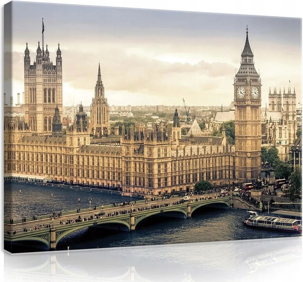 Vászonkép 100x75 London Big Ben Westminster-palota Temze híd építészet