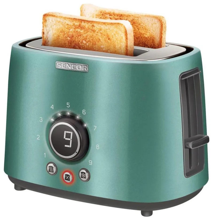 Sencor - Kétnyílásos kenyérpirító melegítőrácssal, 1000W/230V, mentazöld